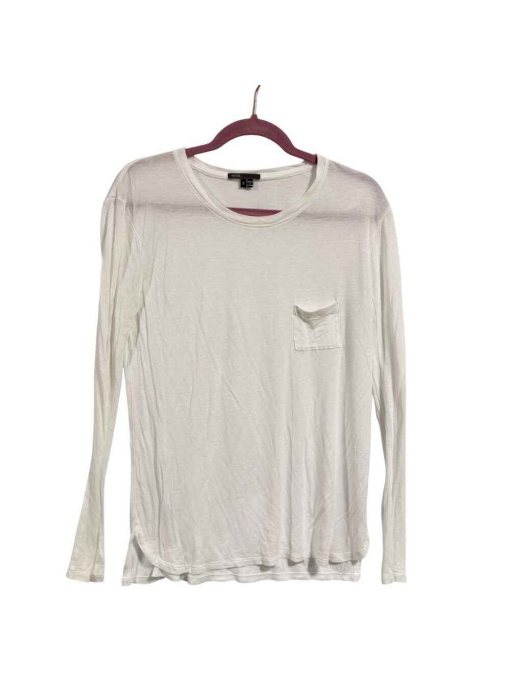 Vince Long-Sleeve Crew Neck White 100% Rayon Top Size S
